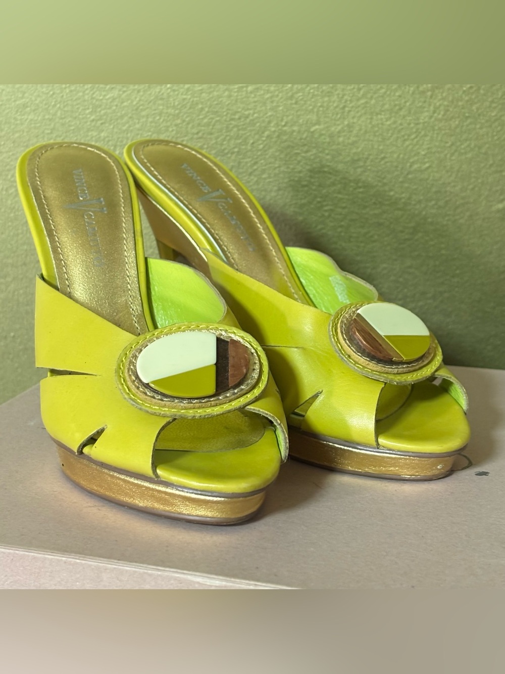 Vince Camuto Lime Green Leather Mule Heels Size 7.5